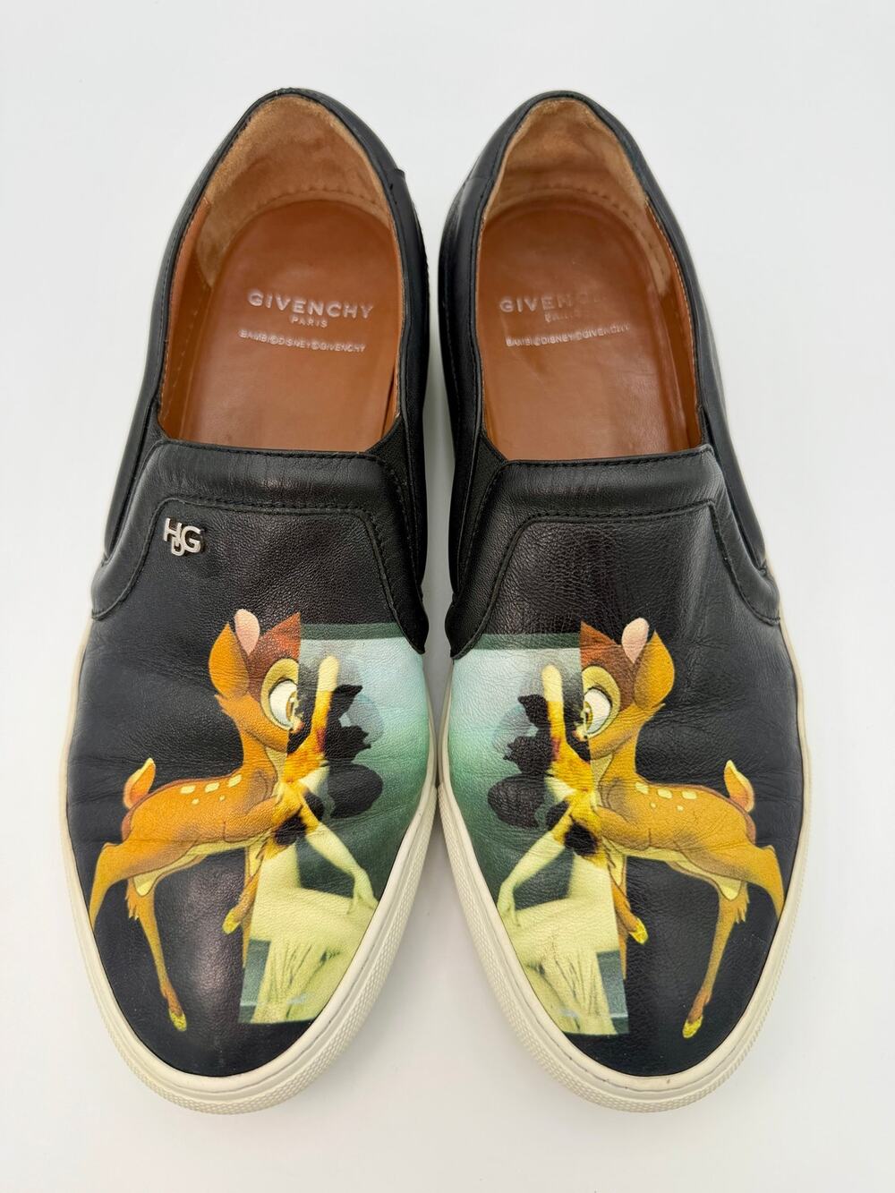 Authentic Givenchy Bambi Disney Slip On Sneakers Black Leather Size 39 / 9